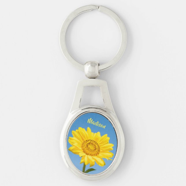 Custom name Sunflower Key Ring (Front)
