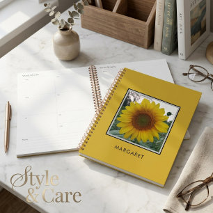 Custom Name Sunflower Metallic Gold Daily Planner