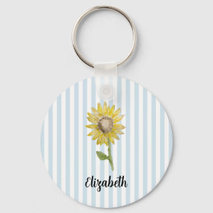 Custom Name Sunflower Painting Stripe Key Ring