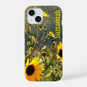 Custom Name Sunflower Photo Vintage Texture  iPhone 15 Case