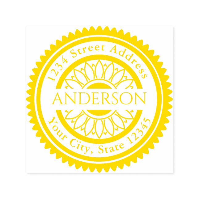 Custom Name Sunflower Round Return Address Self-inking Stamp (Design)