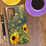 Custom Name Sunflowers Vintage Texture Samsung Galaxy Case<br><div class="desc">This design features a vintage floral altered photograph of a patch of Sunflowers. Personalise the text with a name or initials, remove the name or click customise to select a font style, size, and colour you prefer. You can also add this design to other phone brand cases or one of...</div>