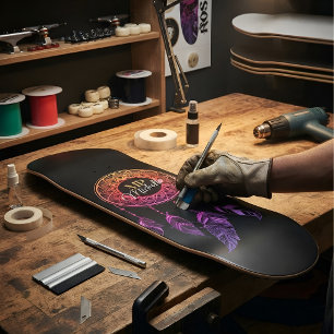 Custom Name Sunset Pink & Purple Boho Dreamcatcher Skateboard