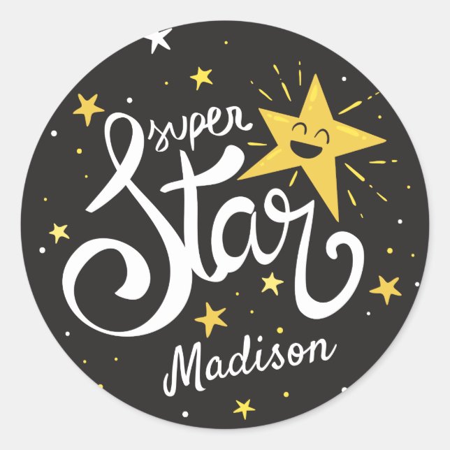 Custom name Superstar Classic Round Sticker (Front)