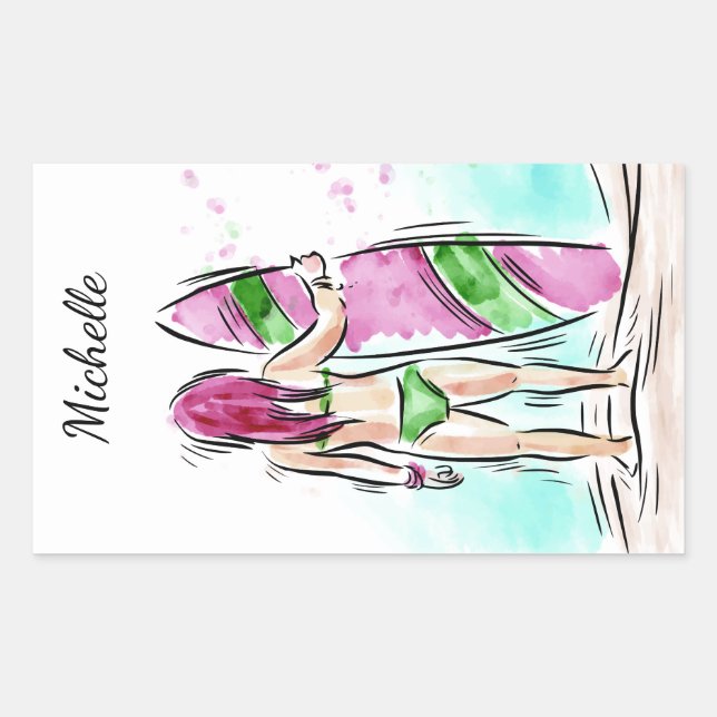 Custom Name Surfer Girl stickers (Front)