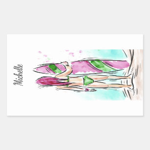 Custom Name Surfer Girl stickers