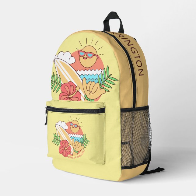 Custom Name Surfer Printed Backpack (Back Corner Right)