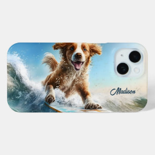 Custom Name Surfing Dog iPhone 15 Case