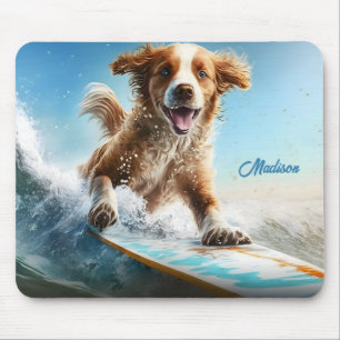 Custom Name Surfing Dog Mouse Pad