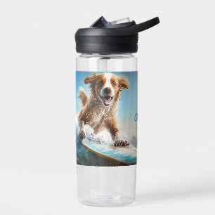 Custom Name Surfing Dog Water Bottle