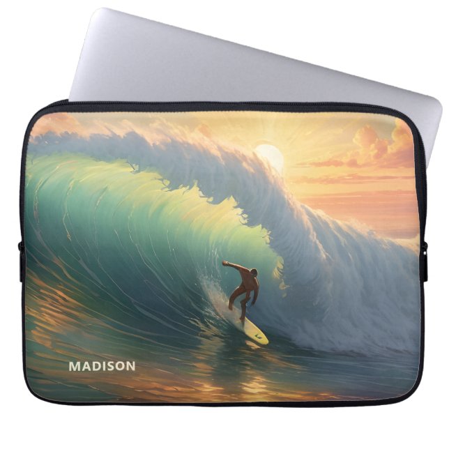 Custom Name Surfing Laptop Sleeve (Front)