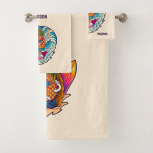 Custom Name Surfing Pineapple Bath Towel Set