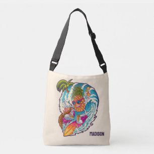 Custom Name Surfing Pineapple Crossbody Bag