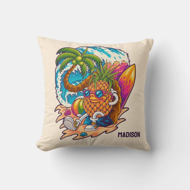 Custom Name Surfing Pineapple Cushion (Front)