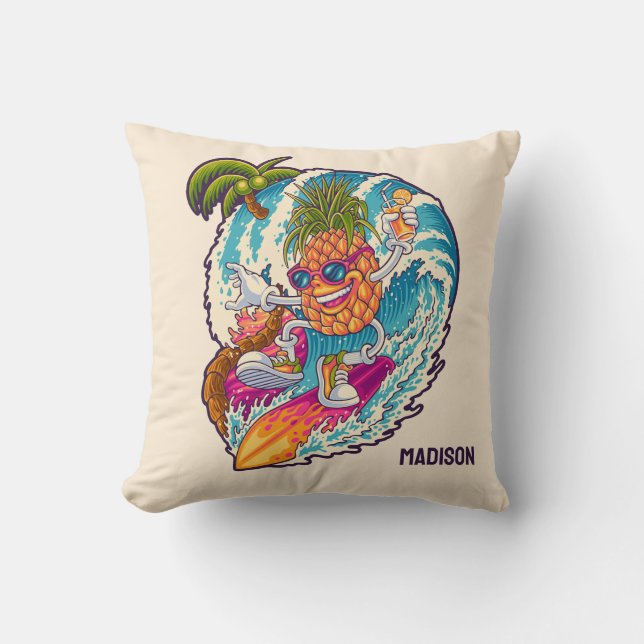 Custom Name Surfing Pineapple Cushion (Front)