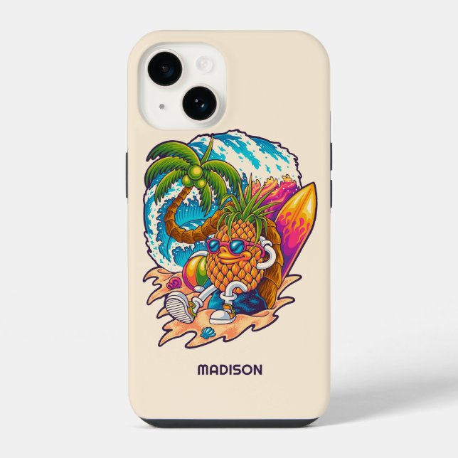 Custom Name Surfing Pineapple iPhone Case (Back)