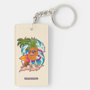 Custom Name Surfing Pineapple Key Ring