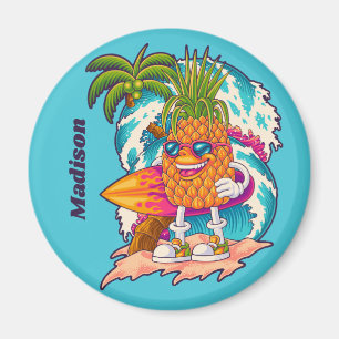 Custom Name Surfing Pineapple Magnet