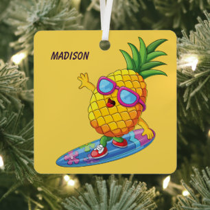 Custom Name Surfing Pineapple Metal Tree Decoration