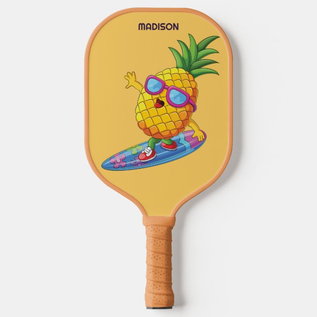 Custom Name Surfing Pineapple Pickleball Paddle (Front)