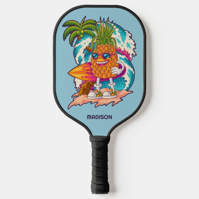 Custom Name Surfing Pineapple Pickleball Paddle (Front)