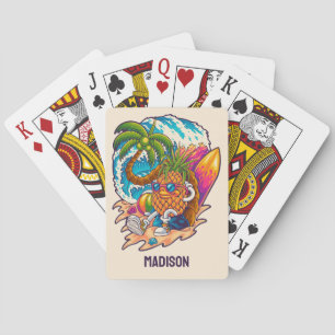 Custom Name Surfing Pineapple Playing Cards