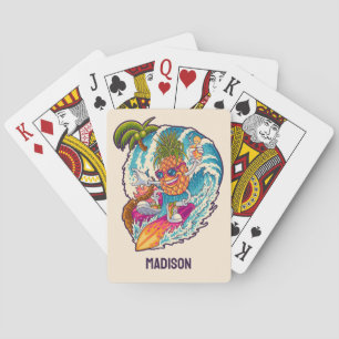 Custom Name Surfing Pineapple Playing Cards