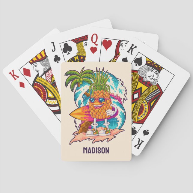 Custom Name Surfing Pineapple Playing Cards (Back)