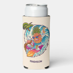 Custom Name Surfing Pineapple Seltzer Can Cooler