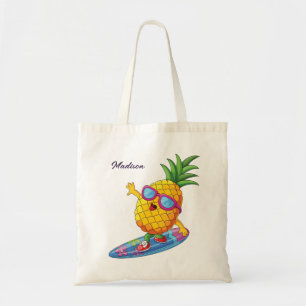 Custom Name Surfing Pineapple Tote Bag