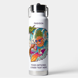 Custom Name Surfing Pineapple Water Bottle