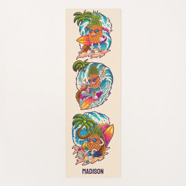 Custom Name Surfing Pineapple Yoga Mat (Front)