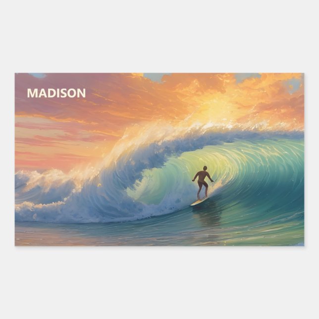 Custom Name Surfing Rectangular Sticker (Front)