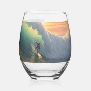 Custom Name Surfing Stemless Wine Glass