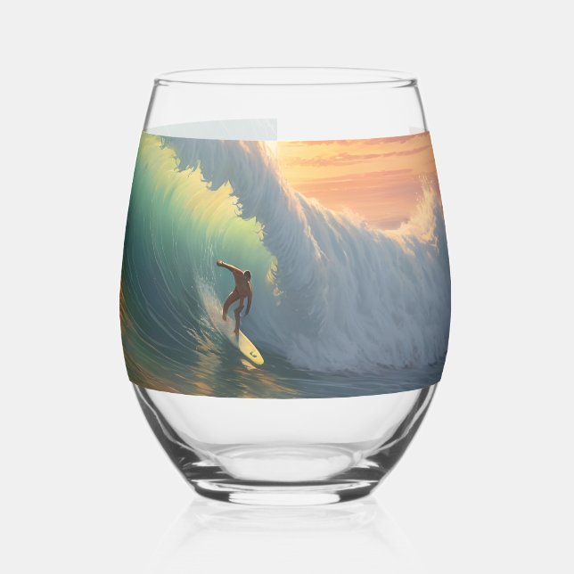 Custom Name Surfing Stemless Wine Glass (Left)