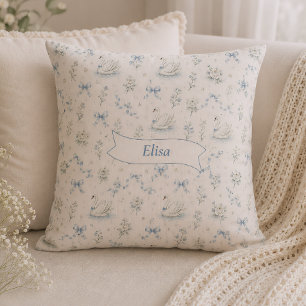 Custom Name Swan Lake Cottagecore Vintage Bow Gift Cushion