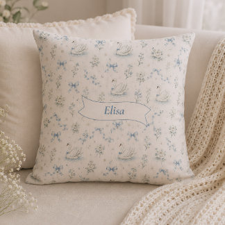 Custom Name Swan Lake Cottagecore Vintage Bow Gift Cushion