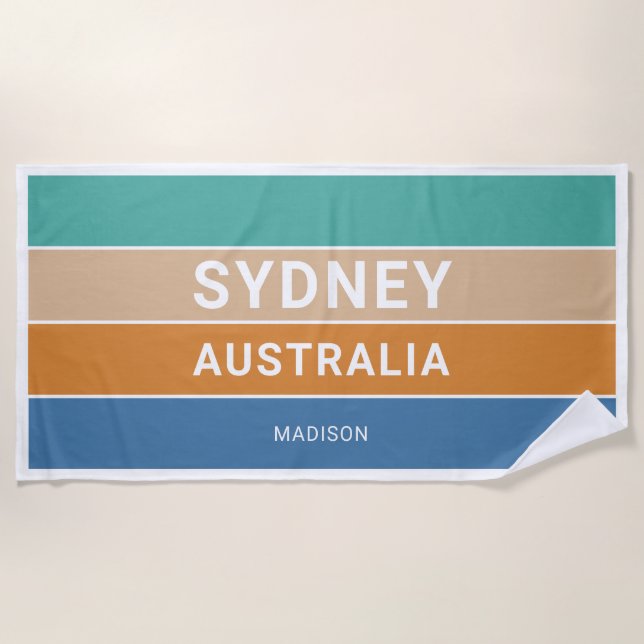 Custom Name Sydney Australia / YOUR TEXT Beach Towel (Front)