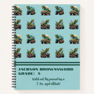 Custom Name T-Rex Dinosaur Pattern Blue Green  Notebook