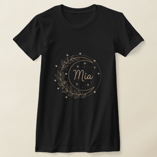 Custom Name T-Shirt - Elegant Mia Crescent Moon (Laydown)