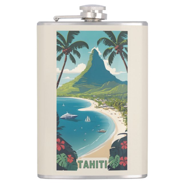 Custom Name Tahiti Hip Flask (Front)