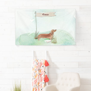 Custom Name Tan Dachshund Pet Dog Banner
