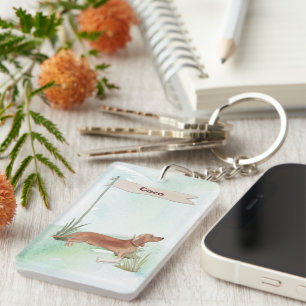 Custom Name Tan Dachshund Pet Dog Key Ring