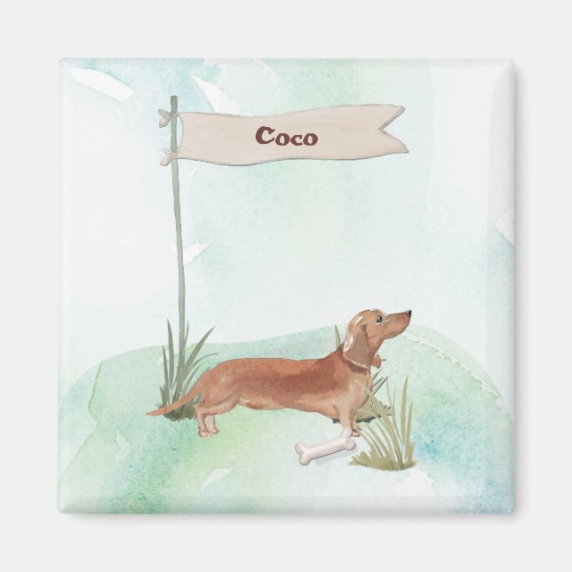 Custom Name Tan Dachshund Pet Dog Magnet (Front)