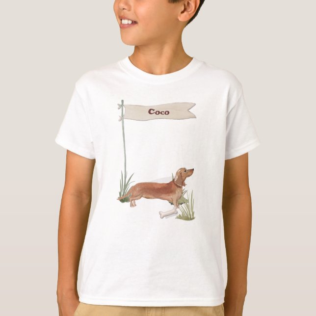 Custom Name Tan Dachshund Pet Dog T-Shirt (Front)