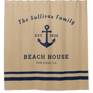 Custom Name Tan Nautical Anchor Beach House Shower Curtain