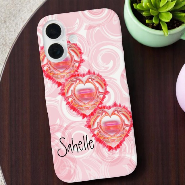 Custom Name Tattered Heart Case-Mate iPhone Case (Phone case template on table)