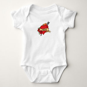 Custom Name Tattoo-Style Heart With Roses Baby Bodysuit