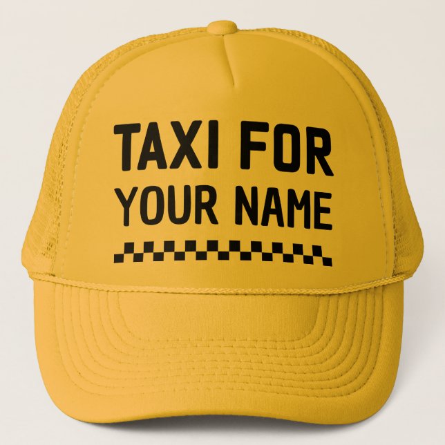 Custom Name Taxi Hat | Funny Retro Trucker Cap (Front)
