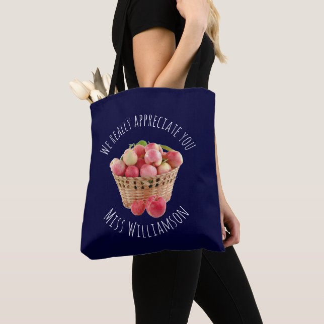 Custom Name TEACHER APPRECIATION Apples Tote Bag (Close Up)